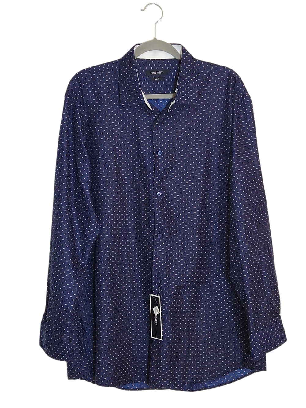 Nine West Mens Navy and Red Diamond Print Button-up Shirt Size XL 17-17.5 36-37